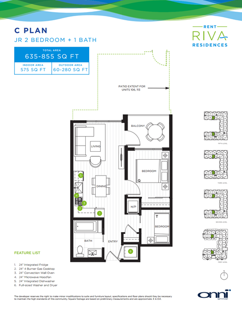 Floor plan for 2 beds, 1 bath, 575 sqft